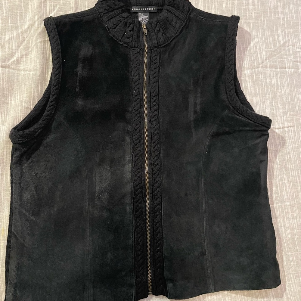 Y2K Leather & Cotton Knit L Womens Vest Quiet Luxury Designer Moto